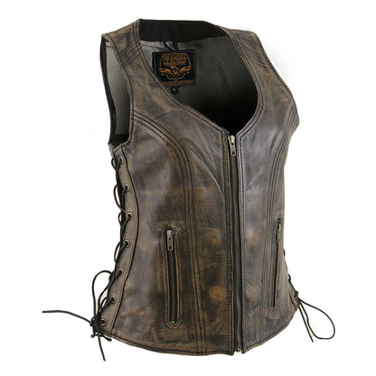 Milwaukee Leather Women's Bella Distressed Brown Leather Motorcycle Vest with Side Laces - LKL4719 - image 1
