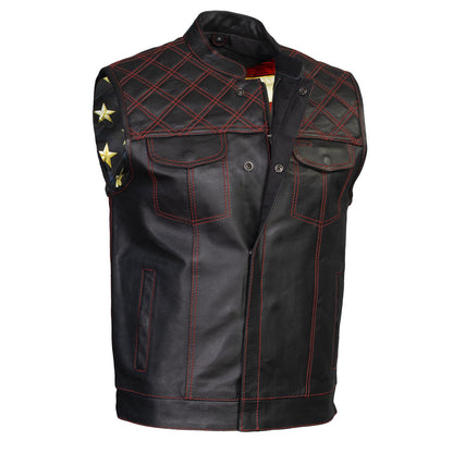 Milwaukee Leather LKM3782 Men's Classic Black Premium Leather Motorcycle Vest with USA Flag Liner — image 1