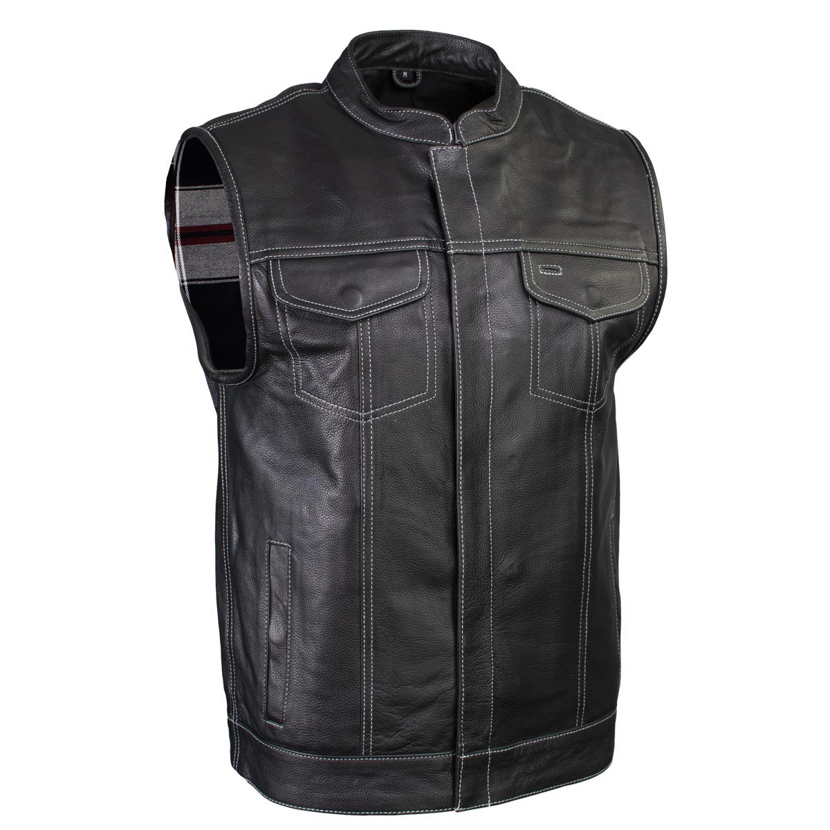 Milwaukee Leather LKM3783 Men's Classic Black Leather Motorcycle Vest with Inside Flannel Liner — image 1
