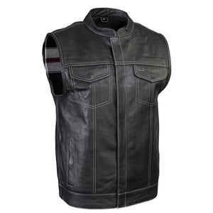 Milwaukee Leather LKM3783 Men's Classic Black Leather Motorcycle Vest with Inside Flannel Liner — image 1