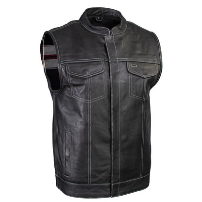 Milwaukee Leather LKM3783 Men's Classic Black Leather Motorcycle Vest with Inside Flannel Liner — image 1