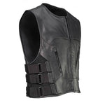Milwaukee Leather LKM3786 Men's Swat Style Black Leather Motorcycle Riders Vest w/ Adjustable Side Velcro — image 1