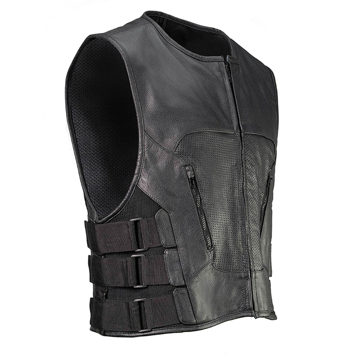 Milwaukee Leather LKM3786 Men's Swat Style Black Leather Motorcycle Riders Vest w/ Adjustable Side Velcro — image 1