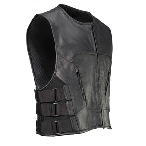 Milwaukee Leather LKM3786 Men's Swat Style Black Leather Motorcycle Riders Vest w/ Adjustable Side Velcro — image 1