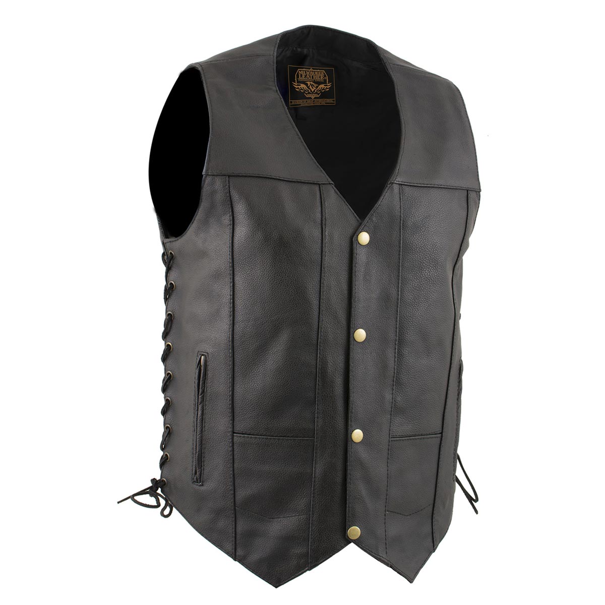 Milwaukee leather LKM3787 Men's Classic Side Laced Black Leather Motorcycle Rider Biker Vest w/ Ten Pockets — image 1