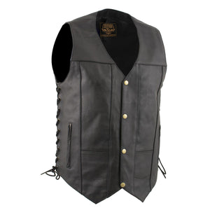 Milwaukee leather LKM3787 Men's Classic Side Laced Black Leather Motorcycle Rider Biker Vest w/ Ten Pockets — image 1