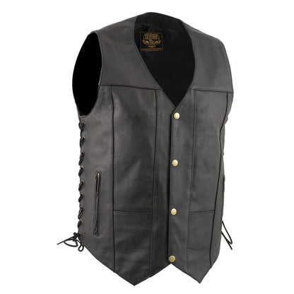 Milwaukee leather LKM3787 Men's Classic Side Laced Black Leather Motorcycle Rider Biker Vest w/ Ten Pockets — image 1