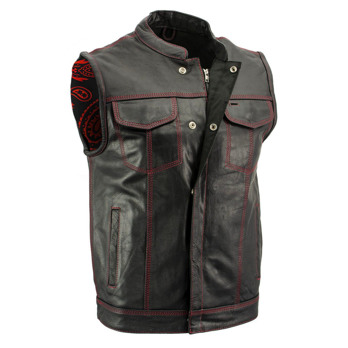 Milwaukee Leather Men's Redline Ledger Club‑Style Motorcycle Premium Leather Vest w/ Red Stitching LKM3788 — image 1