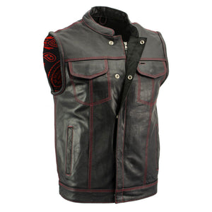 Milwaukee Leather Men's Redline Ledger Club‑Style Motorcycle Premium Leather Vest w/ Red Stitching LKM3788 — image 1