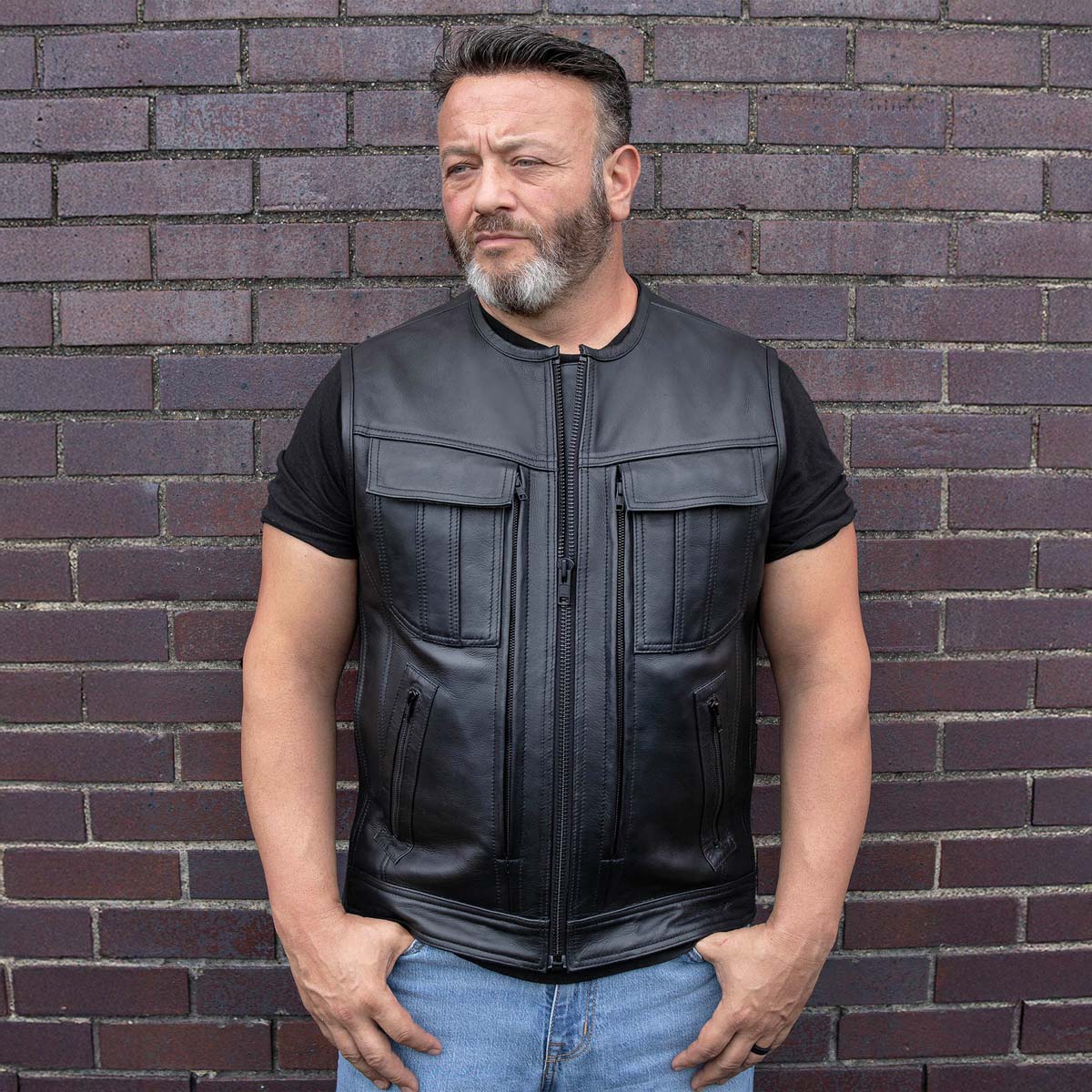 MMCC Men's Quick Draw Black Leather Motorcycle Vest - MMC30001 — image 10