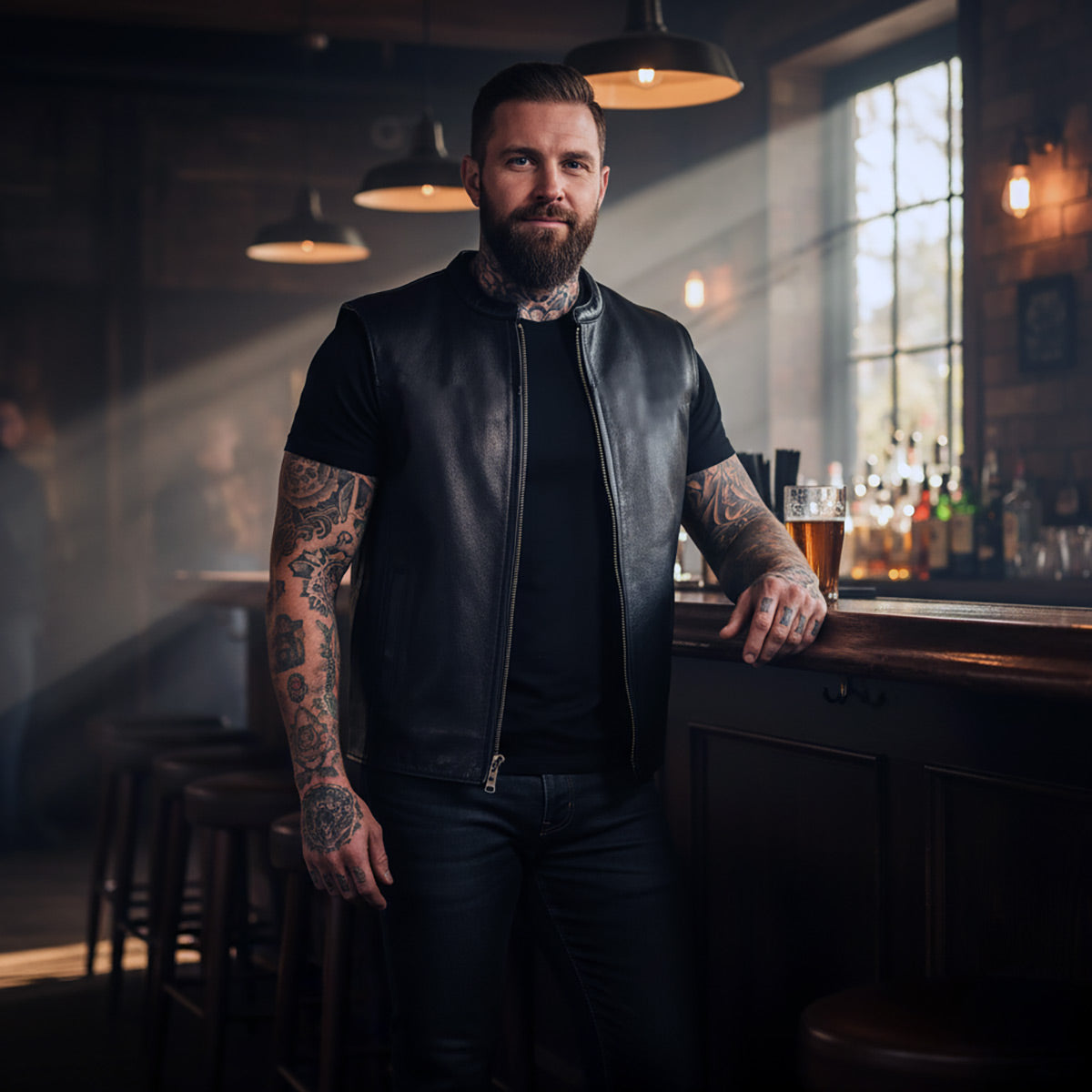 MMCC Men's Rocker Black Leather Motorcycle Vest - MMC30002 — image 2