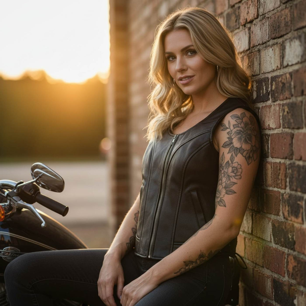 MMCC Women's Rave Black Leather Motorcycle Vest - MMC40000 - image 2
