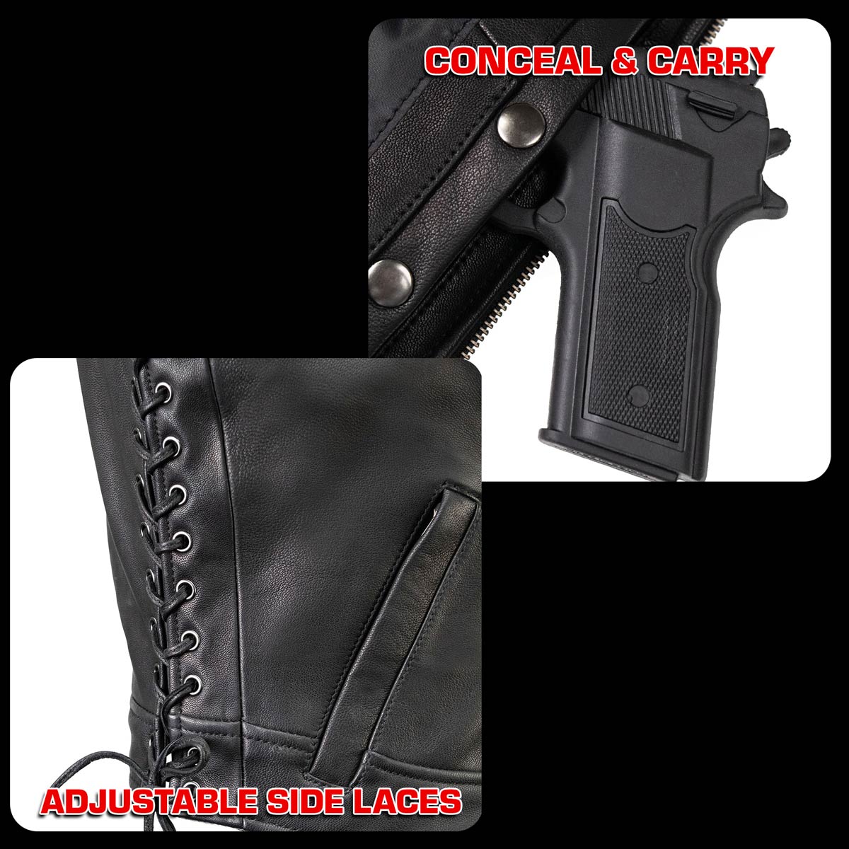 MMCC Women's Rave Black Leather Motorcycle Vest - MMC40000 - image 10