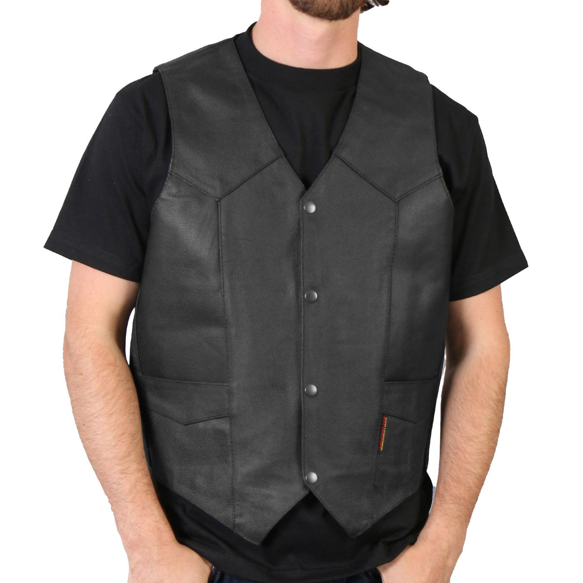 Hot Leathers VSM1014 Men's Black Heavyweight Leather Vest with Inside Pocket — image 1