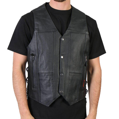 Hot Leathers VSM1034 Men's Black '10 Pocket' Cowhide Leather Vest — image 1