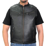 Hot Leathers VSM1037 Men's Black 'Zipper Pockets' Concealed and Carry Leather Vest — image 1