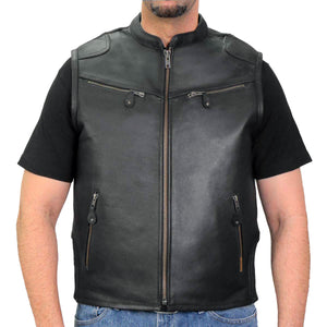 Hot Leathers VSM1037 Men's Black 'Zipper Pockets' Concealed and Carry Leather Vest — image 1