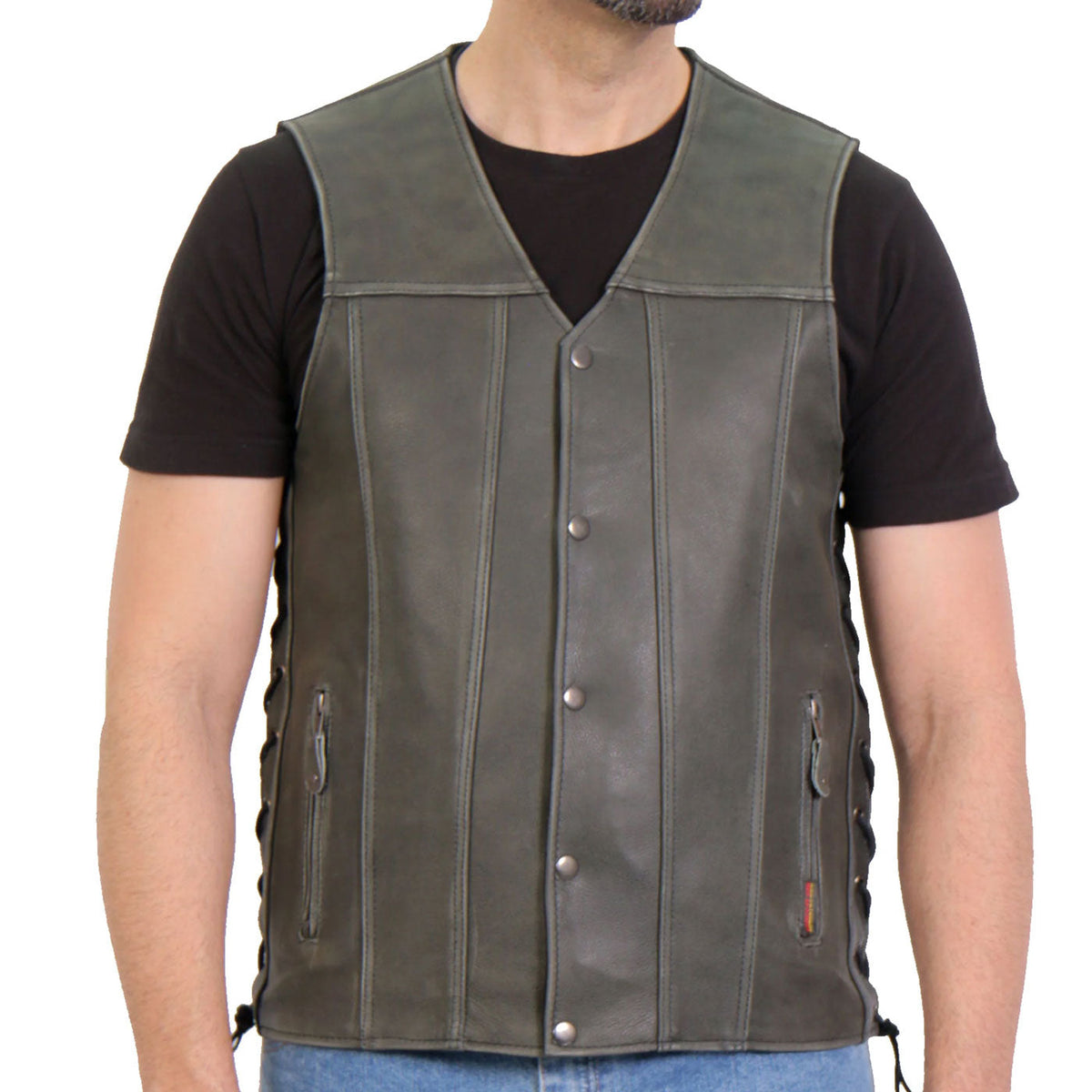 Hot Leathers VSM1041 Men's Rub-Off Grey 'Side Lace' Club Leather Vest — image 1
