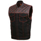 Milwaukee Leather MDM3036 Men’s Wrecker Club Vest – Black Denim & Leather, Diamond Quilt, Red Stitch — image 9