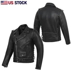 New Old School Police Style Motorcycle Leather Jacket 2 Ammo pocket #10205 Grey