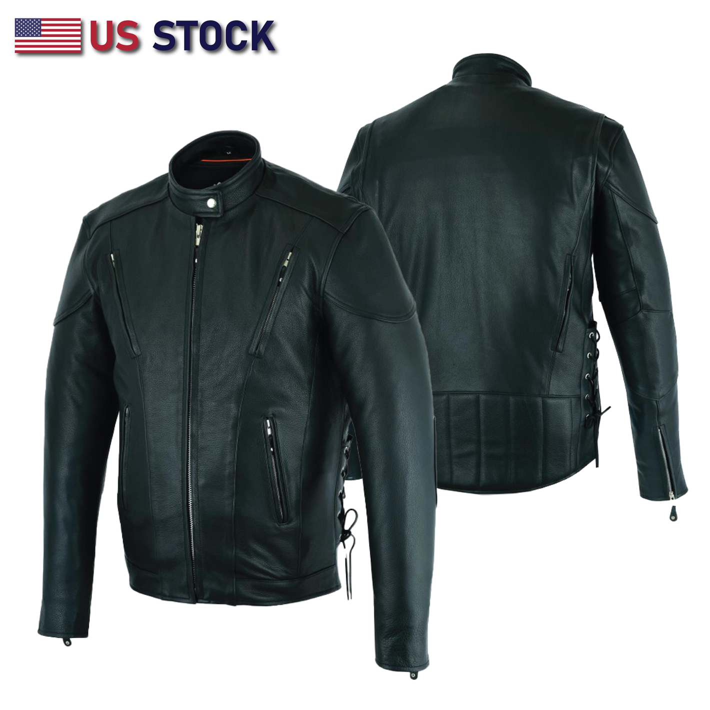 Tall vented racer leather motorcycle jacket- (longer sleeve & back   length)