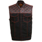 Milwaukee Leather MDM3036 Men’s Wrecker Club Vest – Black Denim & Leather, Diamond Quilt, Red Stitch — image 10
