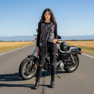 Road-Ready Style: Pink-Eyelet Vest & Indian Ladies Fringe Bag