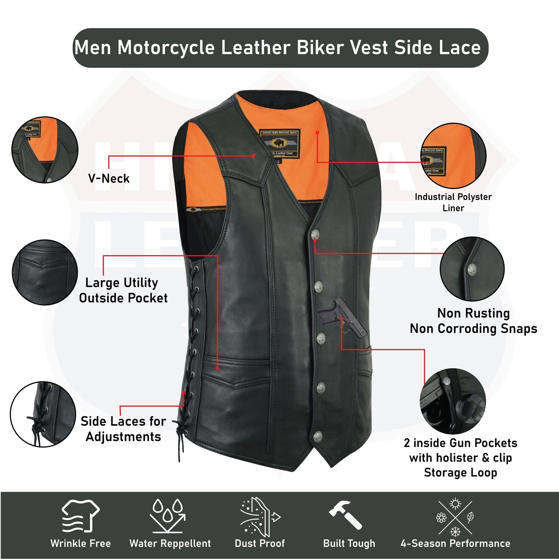 Highway Leather Basic Motorcycle Leather Vest - HighwayLeather