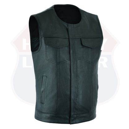 Highway Leather Tifton Motorcycle Vest, Gun pockets, SOA Club, Hardcore Biker Vest - HighwayLeather