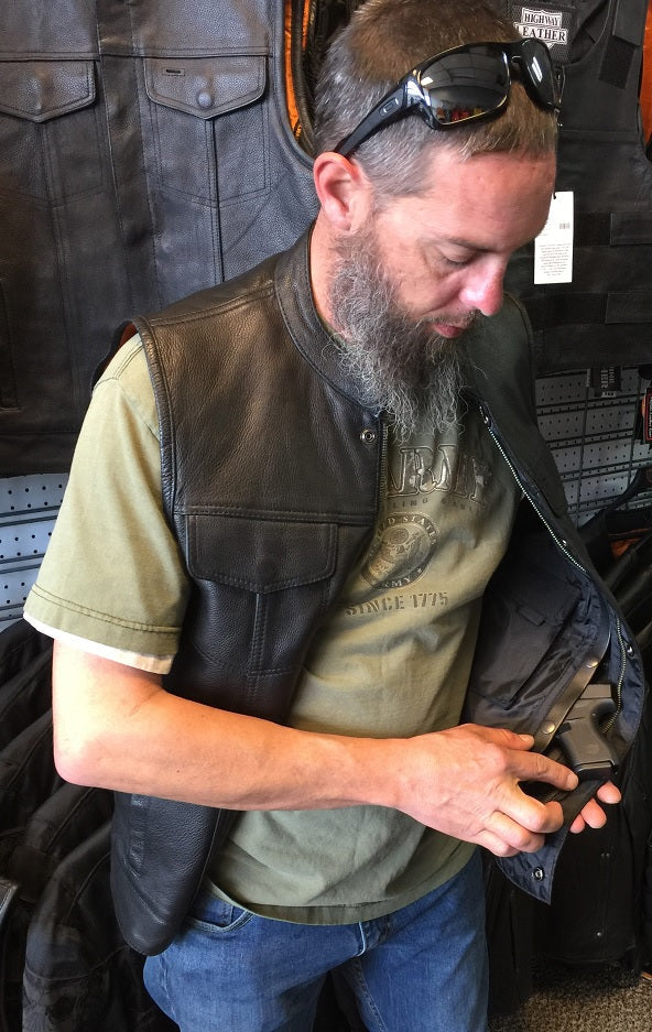 Outlaw Leather Club Vest Zipper/Snap Inside Gun Pockets - HighwayLeather