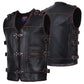Mens Genuine Cow Leather Heavy Metal Zipper Buckled Rocker Braided Vest-11649BRN/11699 Rocker biker Waistcoat