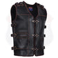 Mens Genuine Cow Leather Heavy Metal Zipper Buckled Rocker Braided Vest-11649BRN/11699 Rocker biker Waistcoat