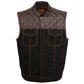 Milwaukee Leather MDM3037 Men’s Wrecker Club Vest – Black Denim & Leather, Diamond Quilt, Orange Stitch — image 11