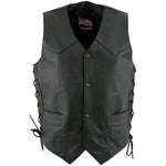 USA Leather 1202 Men's Classic ‘Side Laced’ Black Leather 4 Button Western Style Motorcycle Vest — image 1