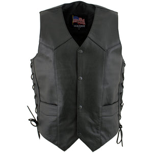 USA Leather 1202 Men's Classic ‘Side Laced’ Black Leather 4 Button Western Style Motorcycle Vest — image 1