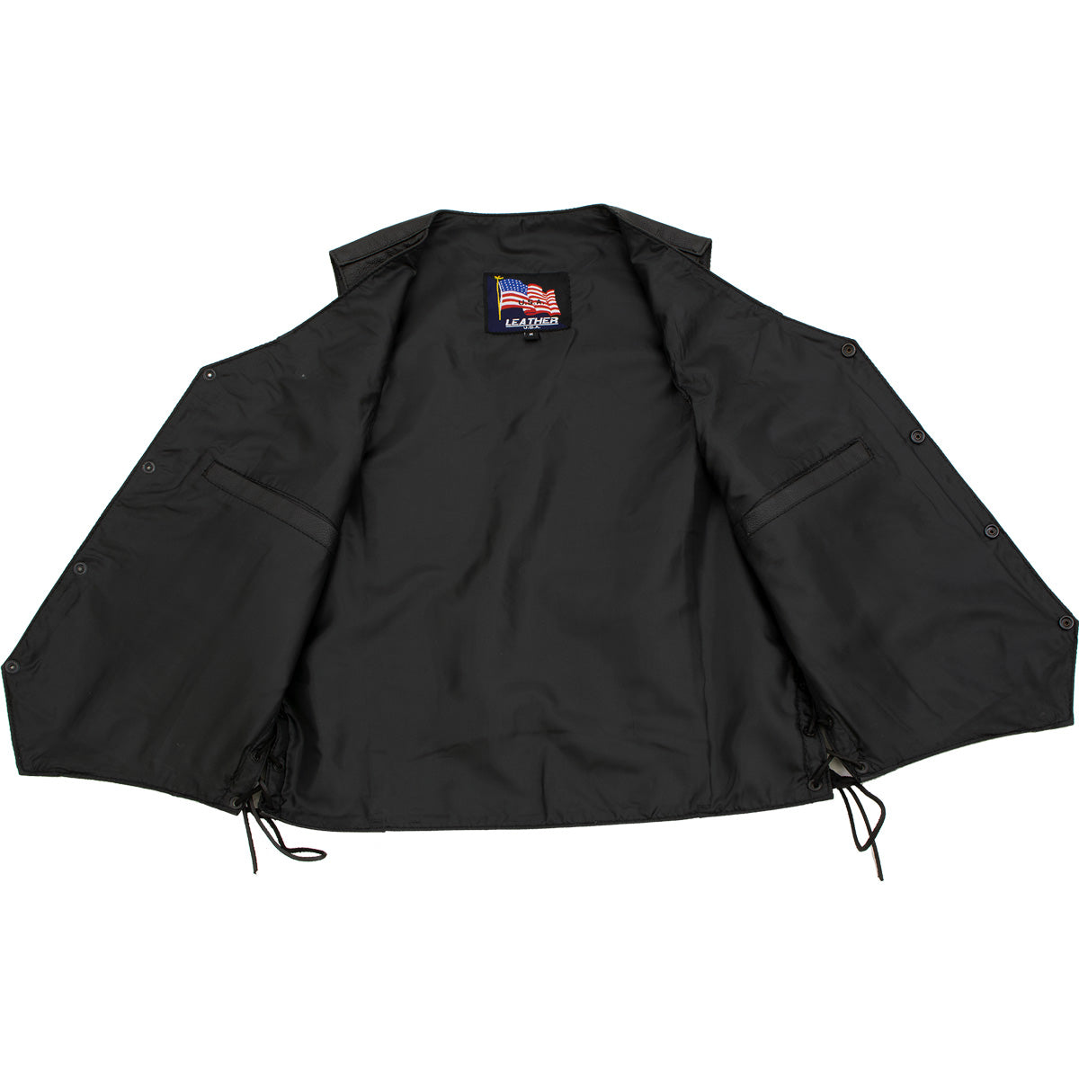 USA Leather 1202 Men's Classic ‘Side Laced’ Black Leather 4 Button Western Style Motorcycle Vest — image 5