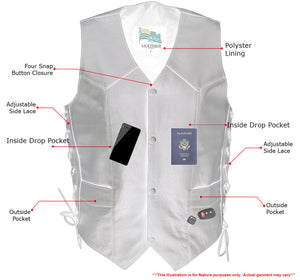 USA Leather 1202 Men's Classic ‘Side Laced’ Black Leather 4 Button Western Style Motorcycle Vest — image 2