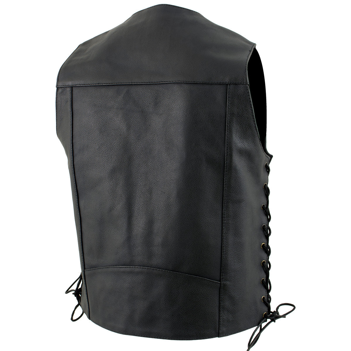 USA Leather 1204 Men's Black 'Dime' Classic Leather Ten Pocket Motorcycle Biker Vest with Side Laces — image 8