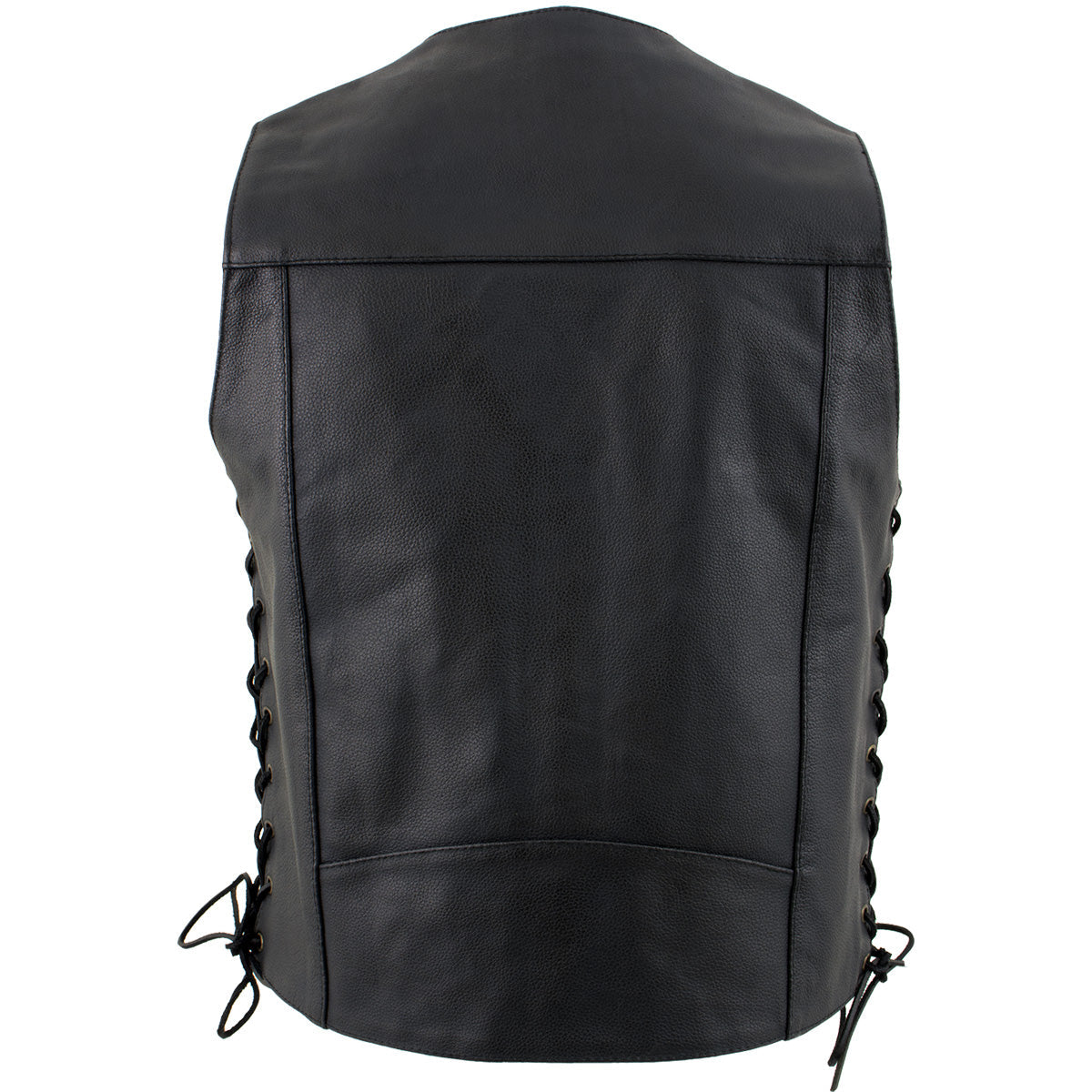 USA Leather 1204 Men's Black 'Dime' Classic Leather Ten Pocket Motorcycle Biker Vest with Side Laces — image 5
