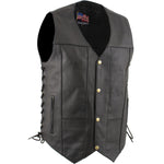 USA Leather 1204 Men's Black 'Dime' Classic Leather Ten Pocket Motorcycle Biker Vest with Side Laces — image 1