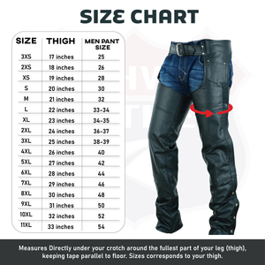 AMZO12800SPT Basic Classic BLACK Style Leather Motorcycle Chap for Motorcycle Riding Plain Easy Fit