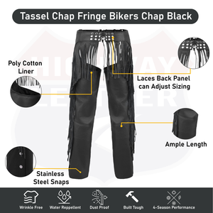 Tassel Chap Fringe Chaps Motorcycle Riding Bikers Chap Black #12800FRINGE