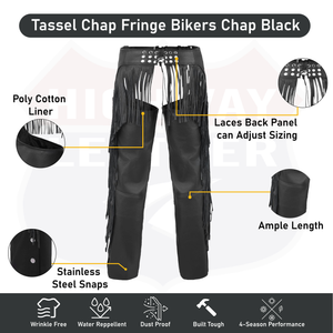 Tassel Chap Fringe Chaps Motorcycle Riding Bikers Chap Black #12800FRINGE - HighwayLeather