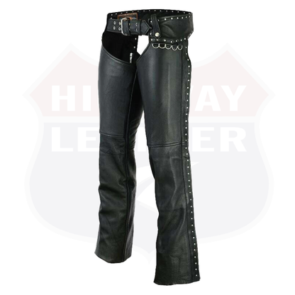 Hip Hugger Leather Chaps Stud Detailing Women Style - HighwayLeather