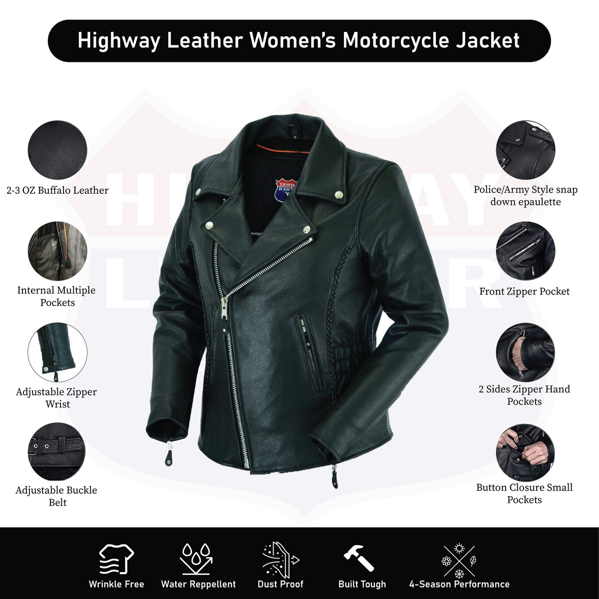 HL13103 Braided Women's Full Length Motorcycle Jacket with Side Stretch - HighwayLeather