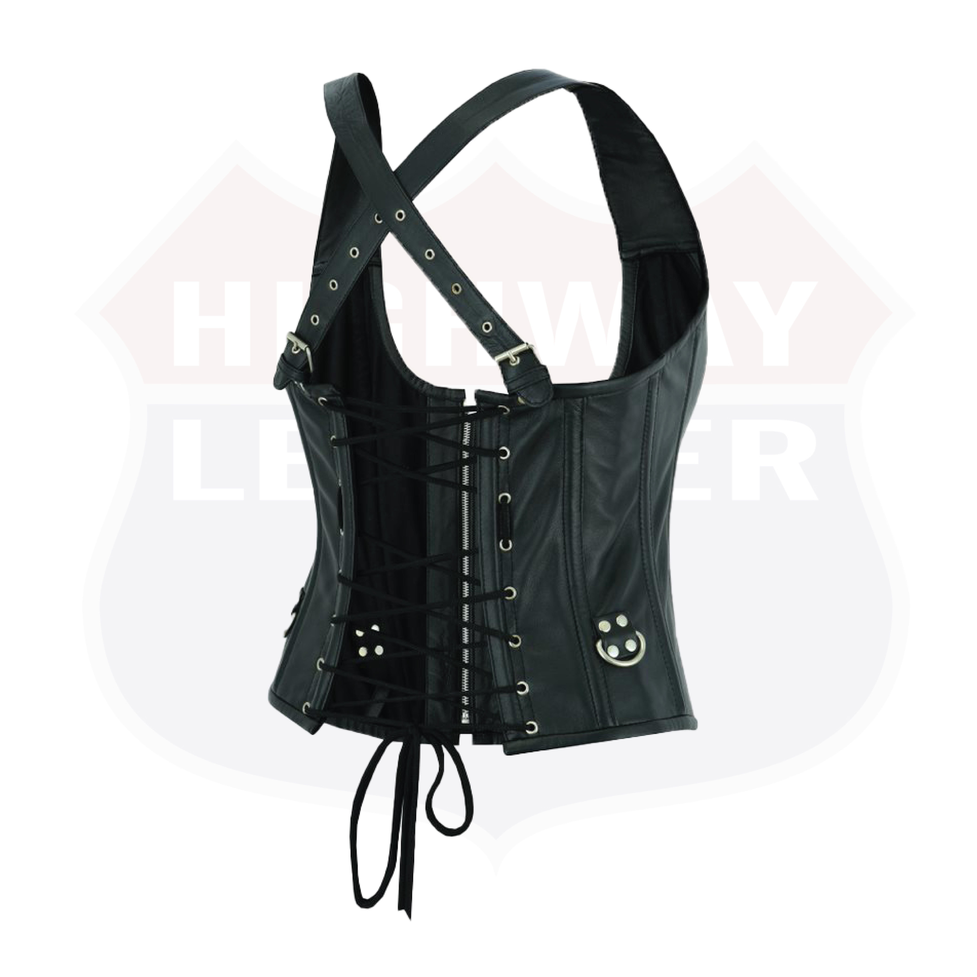 Corset Real Leather Steel Boned Strap Lacing Bustier - HighwayLeather