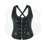 Corset Real Leather Steel Boned Strap Lacing Bustier - HighwayLeather