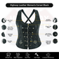 Corset Real Leather Steel Boned Strap Lacing Bustier - HighwayLeather