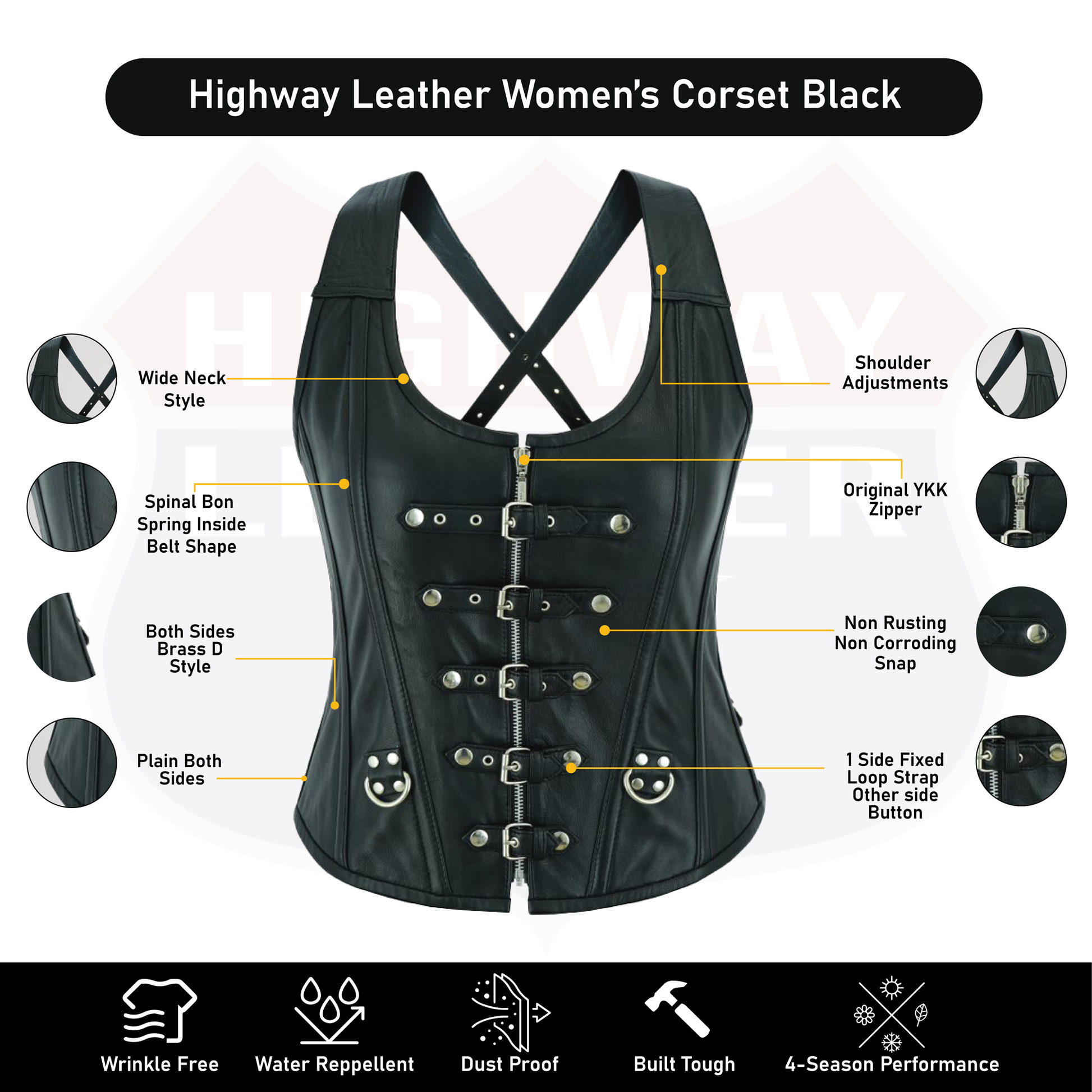 Corset Real Leather Steel Boned Strap Lacing Bustier - HighwayLeather