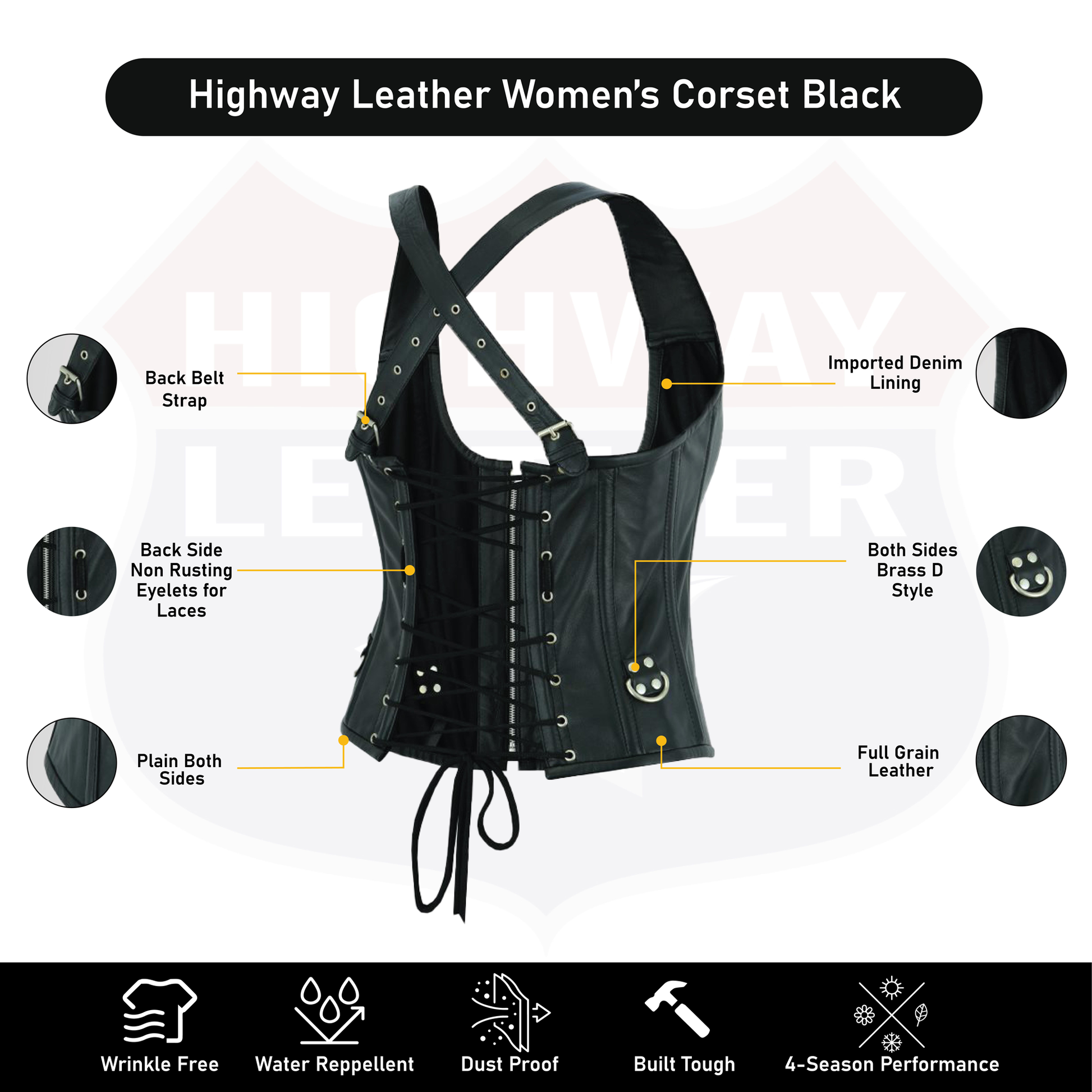 Corset Real Leather Steel Boned Strap Lacing Bustier - HighwayLeather